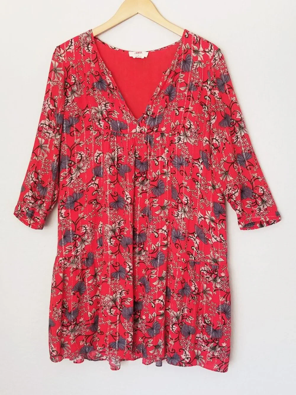 ba&sh Eve Red Floral Metallic Boho Flowy Dress Size 2, US 8 Medium Flowy $235 - Picture 4 of 16